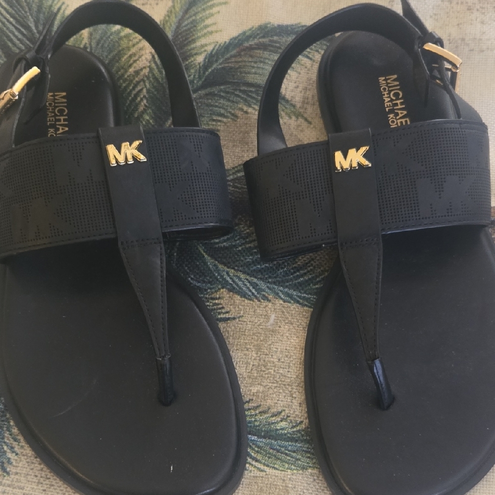 Michael Kors Black Sandals with Gold Accents
